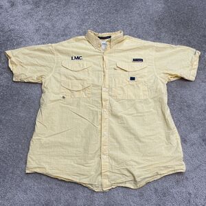 Columbia PFG Omni Shade Super Bonehead Shirt Mens Large Yellow White Check Top